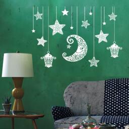 Wall Vinyl Decal Moon & Stars Night Sky Ethnic Sketch Style Drawing Astronomy Modern Home Decor - #1189Dz - thumbnail 2