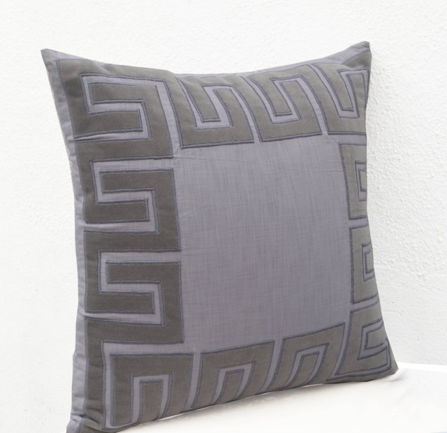 Greek Key Pillow Cover, Grey Pillow, Gray Linen Velvet Case, Greece Throw Gifts - image 1