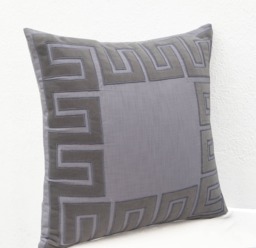 Greek Key Pillow Cover, Grey Pillow, Gray Linen Velvet Case, Greece Throw Gifts - thumbnail 1