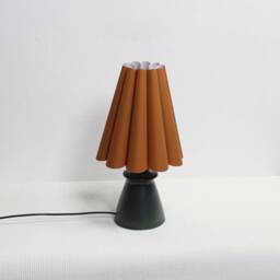Handmade Scallop Ocher Fabric Table Lamp With Ceramic Base-62# - thumbnail 3