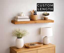 Floating Shelves - Made From Solid Wood. 15cm Wide By 3.5cm Thick. Various Finishes Available. Includes Masonry Wall Fixings - thumbnail 1
