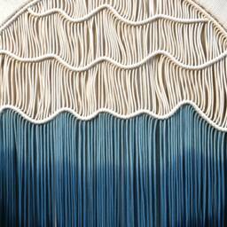 "Round Macrame Wall Hanging - Blue Circle Tapestry Dyed Fiber Art ""Neptune" - thumbnail 3