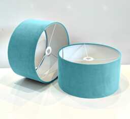 New Handmade Turquoise Blue Velvet Drum Lamp Shade Suitable For Tables & Ceilings With White Lining All Shapes Available Sizes On Demand - thumbnail 1