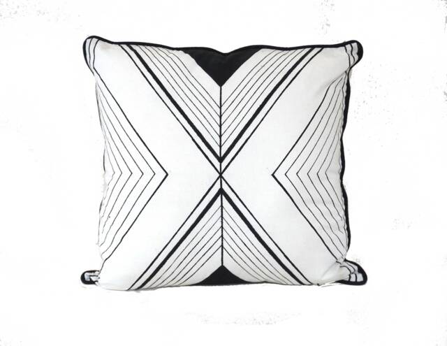 Tri Lines Block Print Organic Cotton Cushion - White - image 1