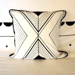 Tri Lines Block Print Organic Cotton Cushion - White - thumbnail 4