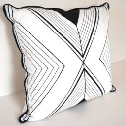 Tri Lines Block Print Organic Cotton Cushion - White - thumbnail 3