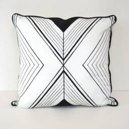 Tri Lines Block Print Organic Cotton Cushion - White - thumbnail 2