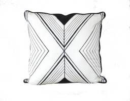 Tri Lines Block Print Organic Cotton Cushion - White - thumbnail 1