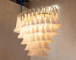 Murano Chandelier Petali Oval ??110x80 - White Glass Hand-Blown Italy Customizable Large Pendant - thumbnail 1