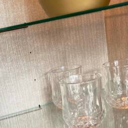 Tall Mid Century Modern Nathan Corner Drinks Cabinet - Soapstone Grey Bar Unit, Glass Shelves - thumbnail 3