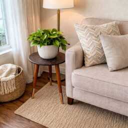 Handcrafted Mango Wood Side Table Embossed Copper Finish, Detachable Legs - thumbnail 3