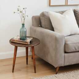 Handcrafted Mango Wood Side Table Embossed Copper Finish, Detachable Legs