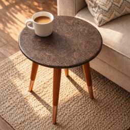 Handcrafted Mango Wood Side Table Embossed Copper Finish, Detachable Legs - thumbnail 2