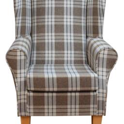 Handmade Brown Plaid Wingback Chair Kintyre Tartan Fireside Accent - thumbnail 2