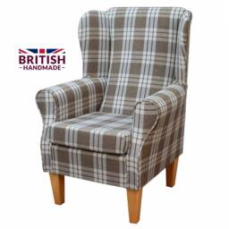 Handmade Brown Plaid Wingback Chair Kintyre Tartan Fireside Accent - thumbnail 1