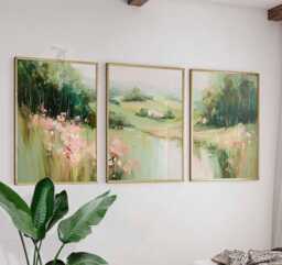 Set Of 3 Meadow Landscape Posters, Colorful Impressionist Wall Art Prints, Nature Field Painting Style Home Decor - thumbnail 1