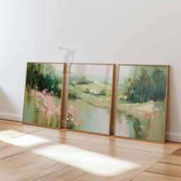 Set Of 3 Meadow Landscape Posters, Colorful Impressionist Wall Art Prints, Nature Field Painting Style Home Decor - thumbnail 3