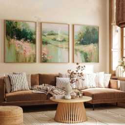 Set Of 3 Meadow Landscape Posters, Colorful Impressionist Wall Art Prints, Nature Field Painting Style Home Decor - thumbnail 2