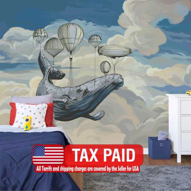 Whale Air Balloons Nursery Mural, Peel & Stick Wallpaper - image 1