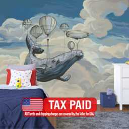 Whale Air Balloons Nursery Mural, Peel & Stick Wallpaper - thumbnail 1
