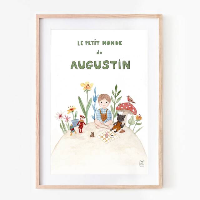 Child Poster, Watercolor, Small World, Animals, Garden, Customizable - image 1