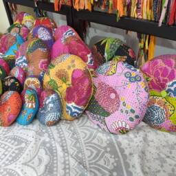 Round Kantha Pillow Floral Embroidered Boho Cushion - thumbnail 2