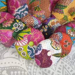 Round Kantha Pillow Floral Embroidered Boho Cushion - thumbnail 3