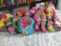 Round Kantha Pillow Floral Embroidered Boho Cushion - thumbnail 1