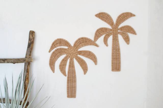 Wicker Palm Tree Wall Decor - Coastal Nursery Hanging, Set Of 2 - image 1