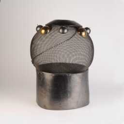 steel Wire Mesh Table Sculpture, Gold Pewter Ceramic Rounds