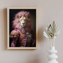 Rococo Lion Portrait Print Pink Hair Renaissance Animal - thumbnail 3