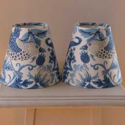 William Morris Strawberry Thief Woad Luxury Candle Clip Lampshade. Bespoke. Handmade. Wall Lights. Chandeliers - thumbnail 2