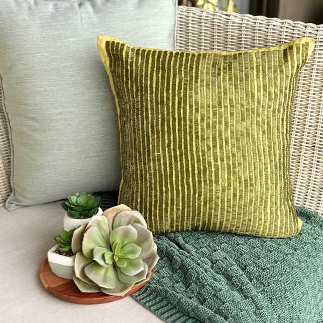 "Cotton Linen Beaded Striped Green Decorative Pillow Sham, 24""x24""/26""x26" - image 1