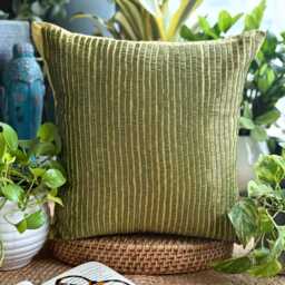 "Cotton Linen Beaded Striped Green Decorative Pillow Sham, 24""x24""/26""x26" - thumbnail 3
