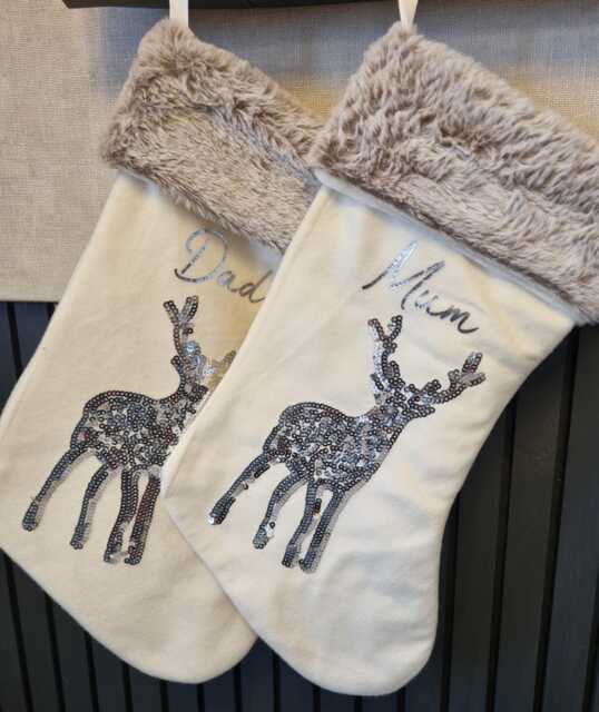 Personalised Christmas Stocking, Christmas Stocking, Reindeer Modern Cream - image 1