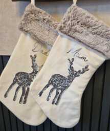 Personalised Christmas Stocking, Christmas Stocking, Reindeer Modern Cream