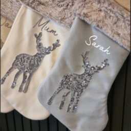 Personalised Christmas Stocking, Christmas Stocking, Reindeer Modern Cream - thumbnail 3