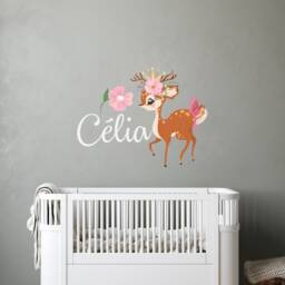 Name Wall Decals Little Deer Bambi Stickers Watercolor Art Girl Nursery Decal Baby Room Decor Removable S321 - thumbnail 2