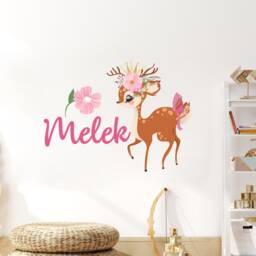 Name Wall Decals Little Deer Bambi Stickers Watercolor Art Girl Nursery Decal Baby Room Decor Removable S321 - thumbnail 3