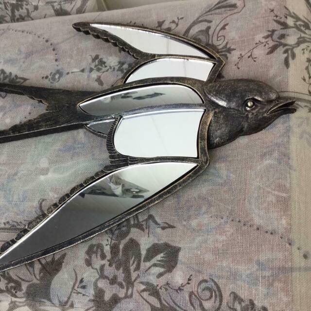 Antique Bronze Flying Swallow Wall Mirror Decorative Bird Art - image 1