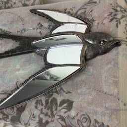 Antique Bronze Flying Swallow Wall Mirror Decorative Bird Art - thumbnail 1