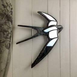 Antique Bronze Flying Swallow Wall Mirror Decorative Bird Art - thumbnail 2