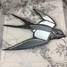 Antique Bronze Flying Swallow Wall Mirror Decorative Bird Art - thumbnail 3