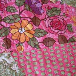Whimsical Star Quilted Wall Hanging in An Olive Theme, Vibrant Pinks & Greens Showcase This Santorini Line Of Fabric By Moda - thumbnail 3