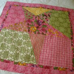 Whimsical Star Quilted Wall Hanging in An Olive Theme, Vibrant Pinks & Greens Showcase This Santorini Line Of Fabric By Moda - thumbnail 2