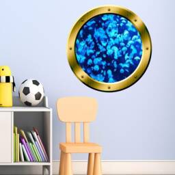 Blue Jellyfish Window Porthole Wall Decal Fluorescent Waters Vinyl Mural - Vwaq Gp28 - thumbnail 1