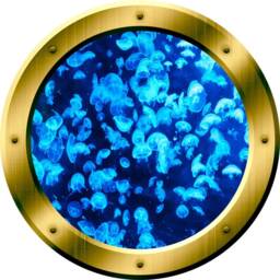 Blue Jellyfish Window Porthole Wall Decal Fluorescent Waters Vinyl Mural - Vwaq Gp28 - thumbnail 2