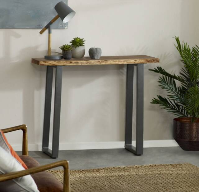Arizona Industrial Live Edge Solid Acacia Wood & Metal Frame Console Table Living Room Entryway Hallway Furniture - image 1