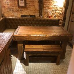 Chunky French Oak Dining Table With Bench - thumbnail 2