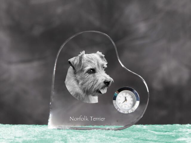 Norfolk Terrier - Crystal Clock in The Shape Of A Heart With Image Pure-Bred Dog - image 1